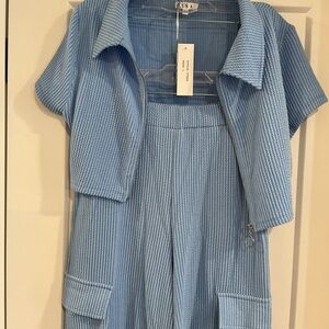 Blue Ribbed Two-Piece Set